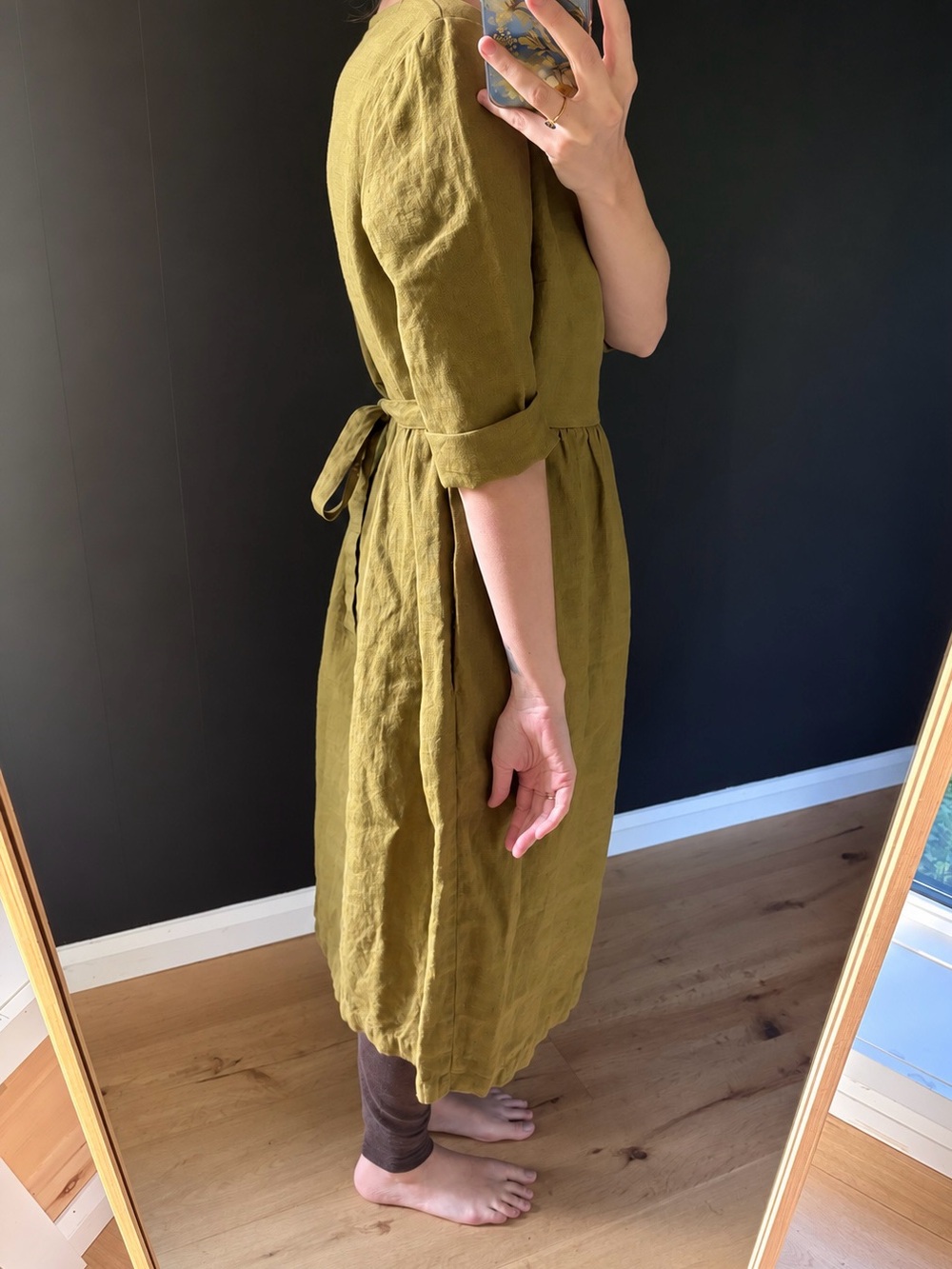 Not Perfect Linen - Valley Dress - Olive Custom Midi Dress - Size S/M